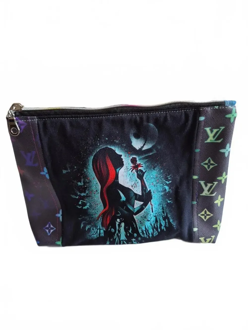 Colorful Black Patterned Zippered Cosmetic or toiletry Bag w/ Silhouette Design